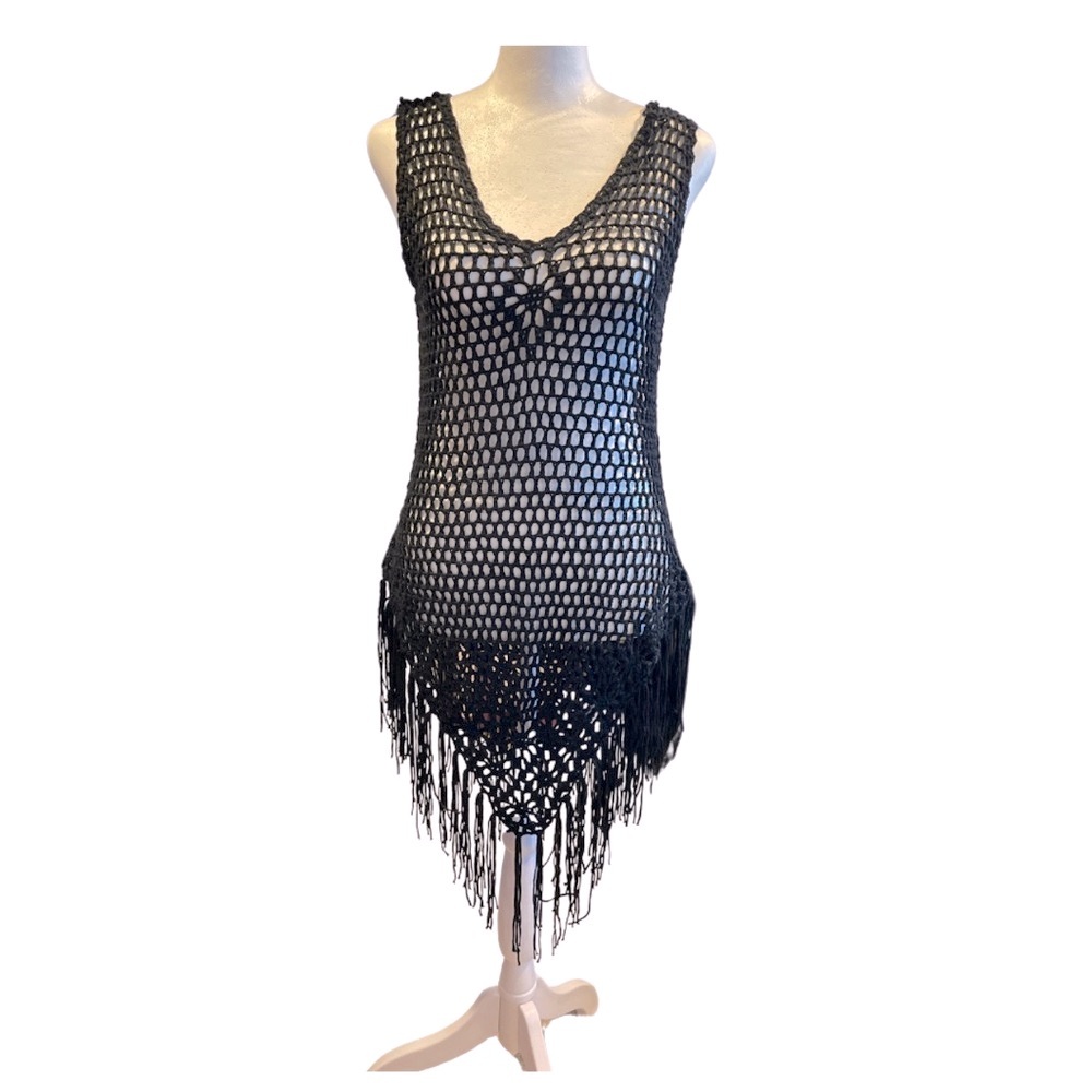 Black Crochet Fringe Boho Stylish Swim Coverup